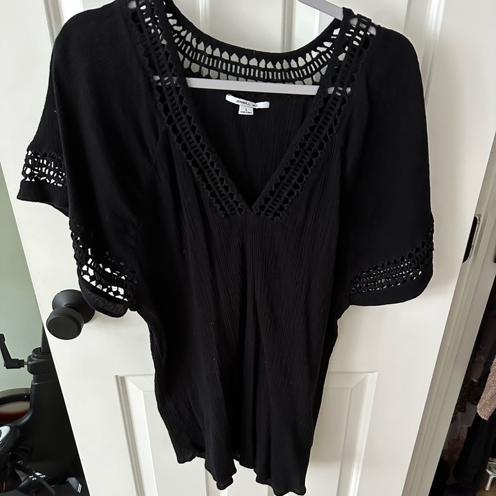 Elegant Black Crochet Trim swim coverup